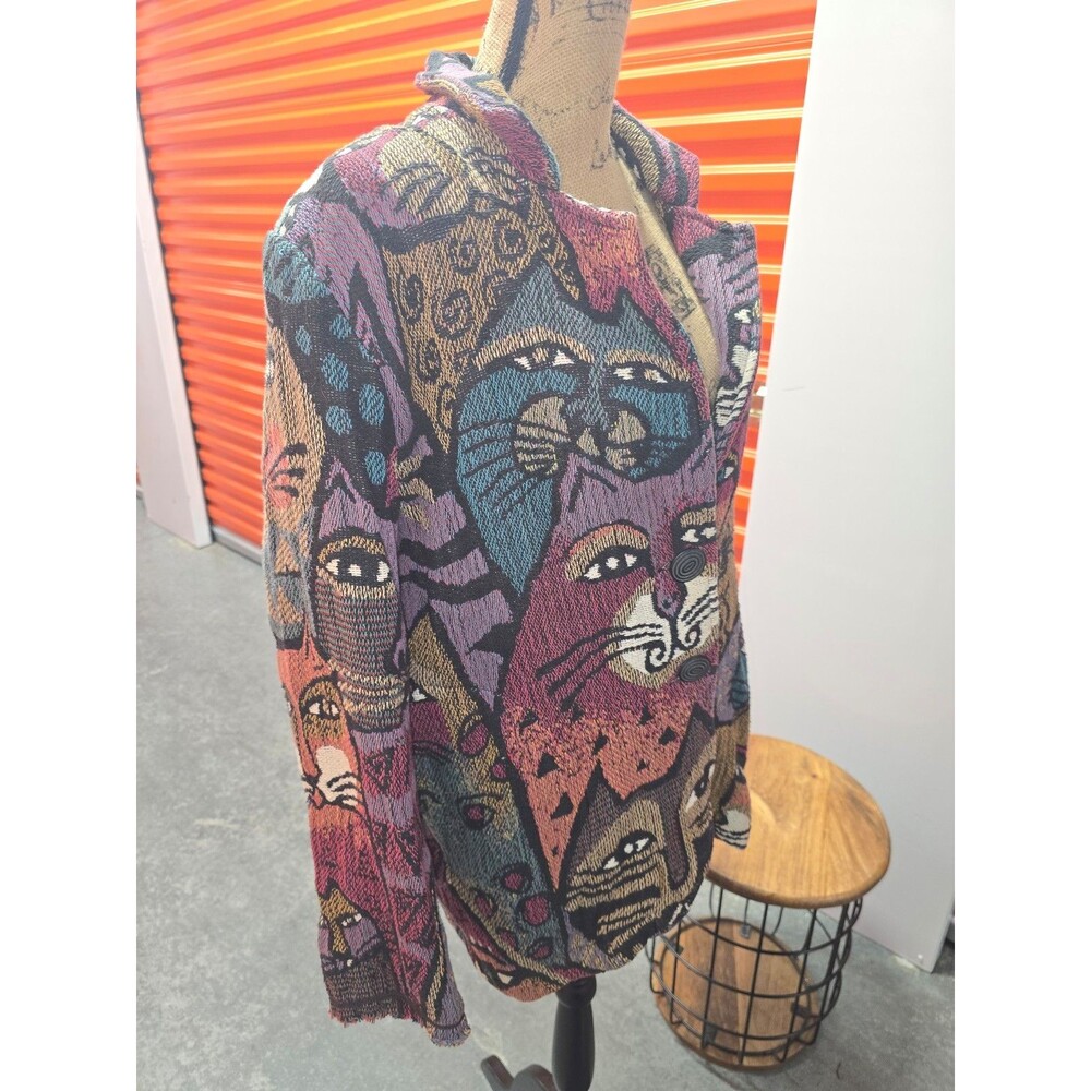 Vtg Laurel Burch woven tapestry blazer of CATS! - Picture 4 of 12